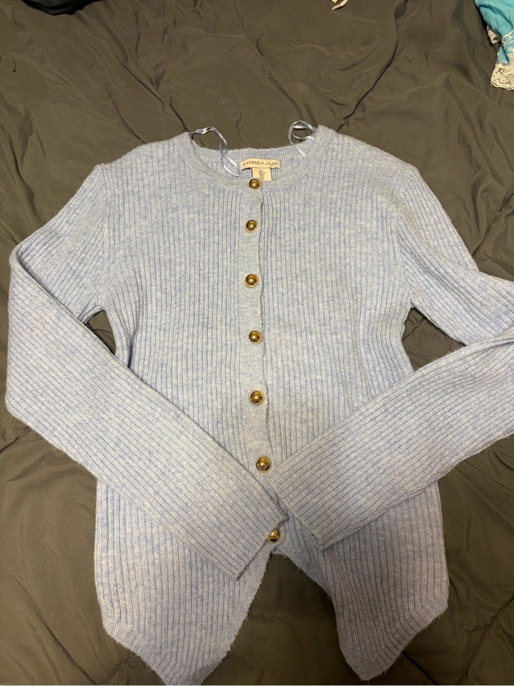 Sincerely Jules Light Blue Ribbed Button Cardigan
